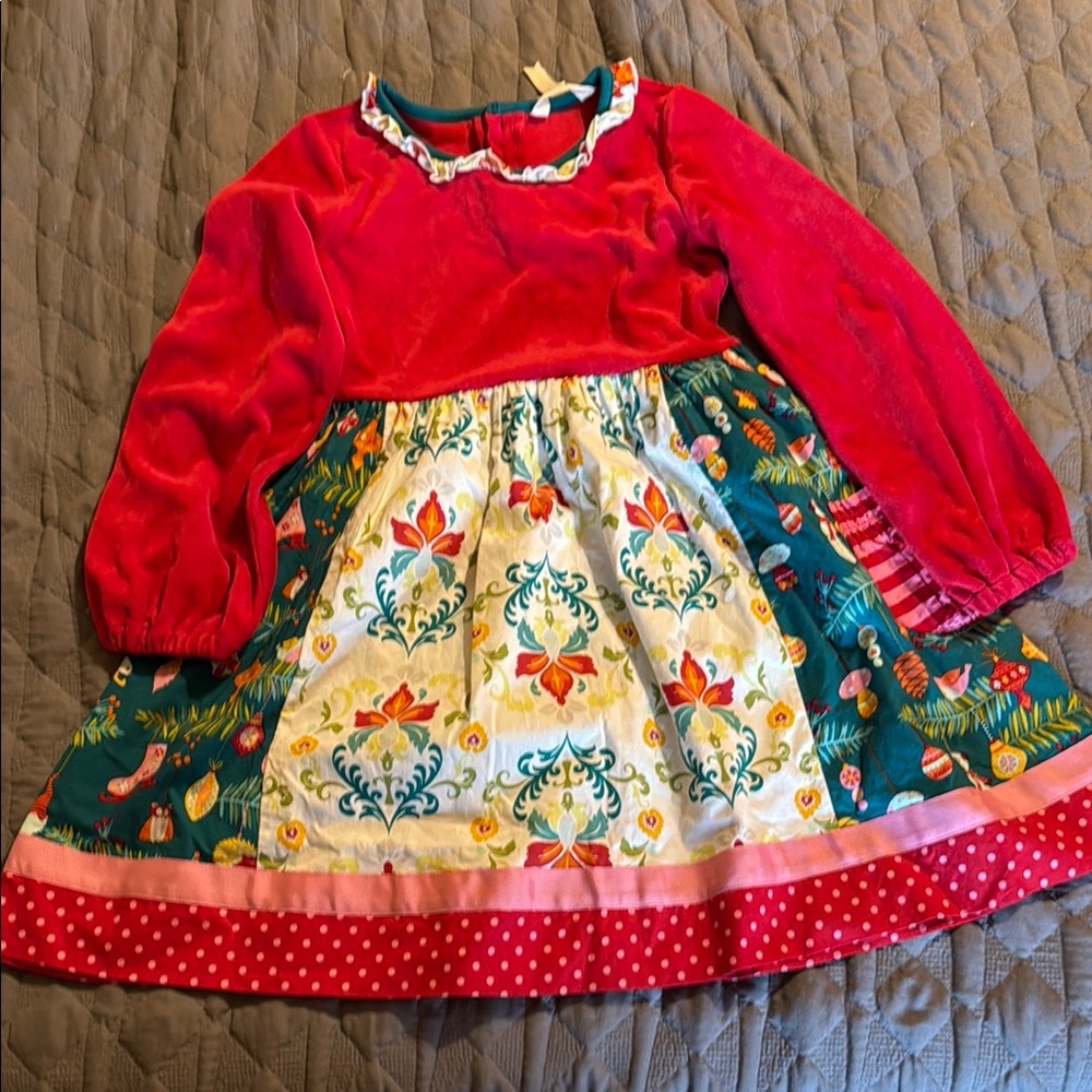 Colorful Floral Dress with Red Top